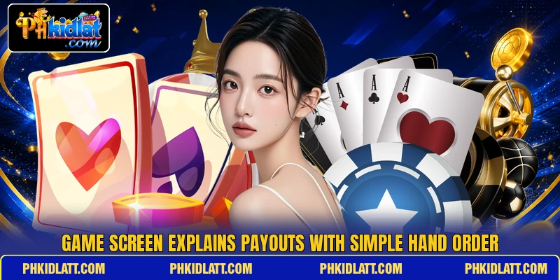 Game screen explains payouts with simple hand order Game screen explains payouts with simple hand order