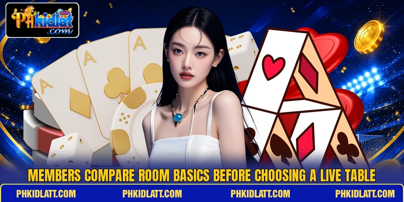 Members compare room basics before choosing a live table Members compare room basics before choosing a live table