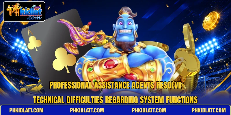 Professional assistance agents resolve technical difficulties regarding system functions